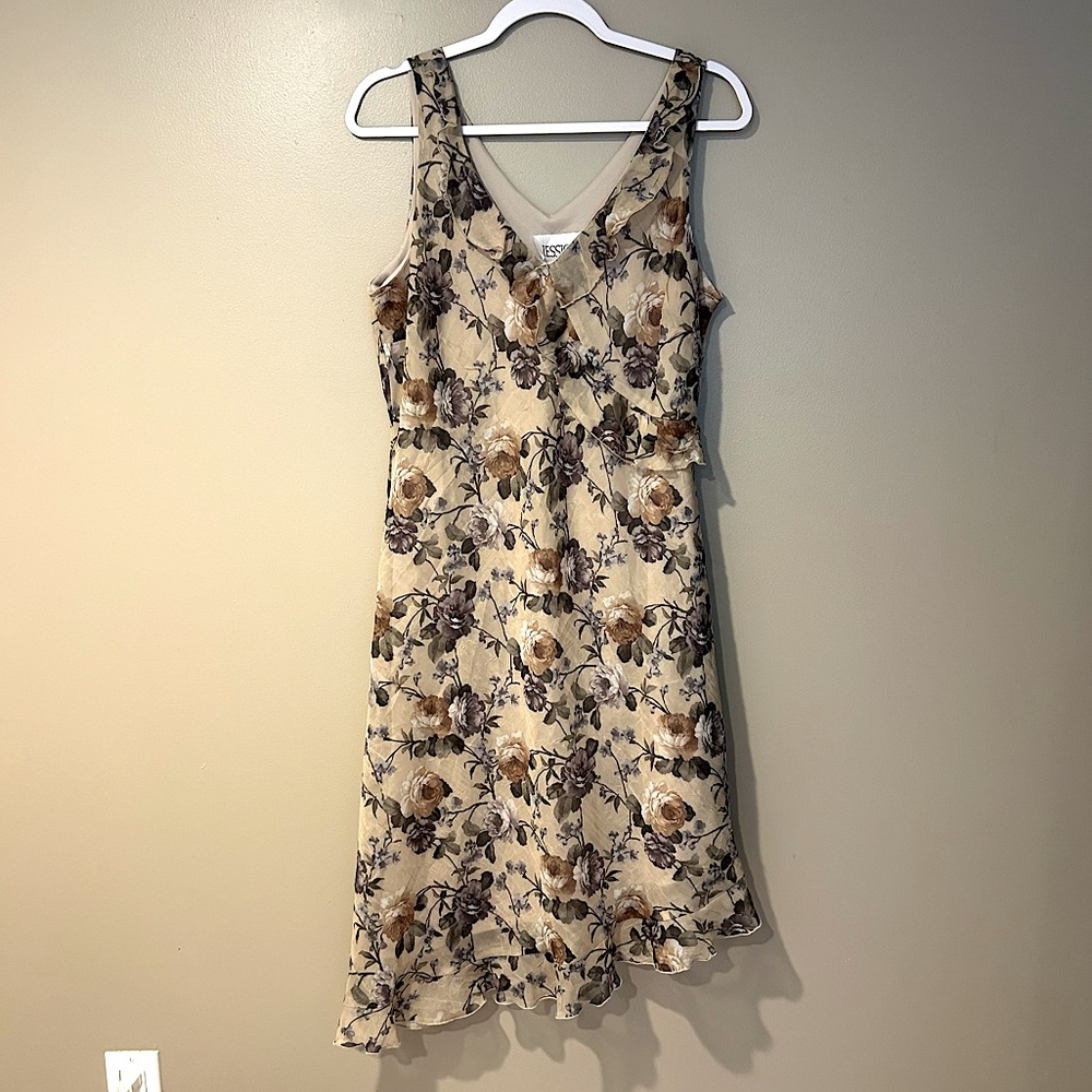 vintage 90s asymmetrical neutral feminine prariecore floral gown ruffle details